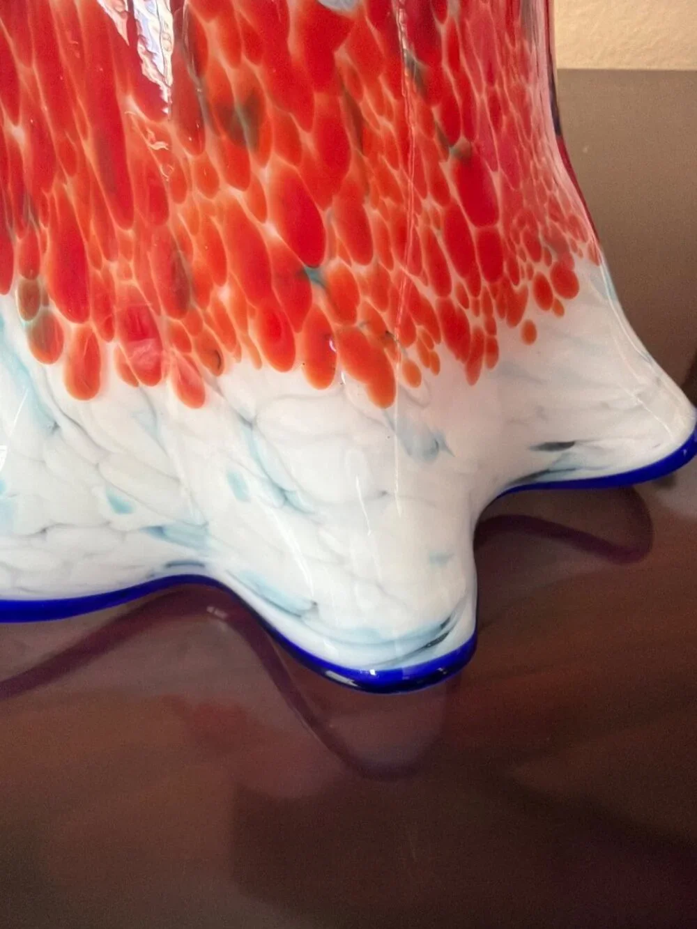 Hand Blown Murano Style Millefiori Art Glass Lamp Shade 1⅝" Fitter Ruffled Rim - Picture 4 of 10